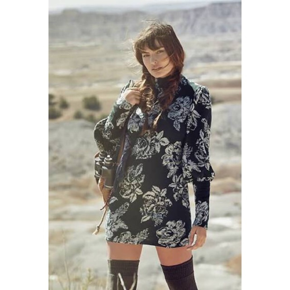 Free People Balloon Sleeve Floral Sweater Dress